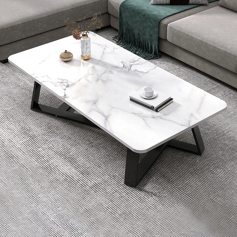 Cross Table Base Design Rectangular Faux Wood Table Ornate Style Coffee Table 47"L x 24"W x 18"H White Clearhalo 'Coffee & Accent Tables' 'Coffee Tables' 'coffee_tables' 'furn' 'furn_coffee_tables' 'Furniture' 'Living Room Furniture' 5802976