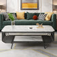 17.7" H Glam Rectangle Slate Coffee Table Iron 4 Legs Cocktail Table with Shelf Black Beige Clearhalo 'Coffee & Accent Tables' 'Coffee Tables' 'coffee_tables' 'furn' 'furn_coffee_tables' 'Furniture' 'Living Room Furniture' 5803000