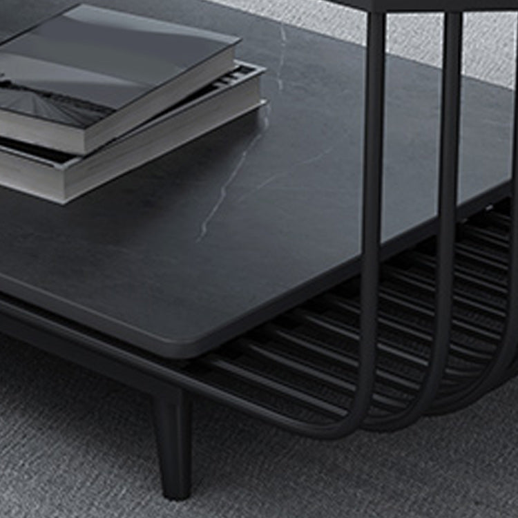 17.7" H Glam Rectangle Slate Coffee Table Iron 4 Legs Cocktail Table with Shelf Clearhalo 'Coffee & Accent Tables' 'Coffee Tables' 'coffee_tables' 'furn' 'furn_coffee_tables' 'Furniture' 'Living Room Furniture' 5803005