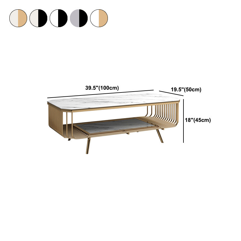 17.7" H Glam Rectangle Slate Coffee Table Iron 4 Legs Cocktail Table with Shelf Clearhalo 'Coffee & Accent Tables' 'Coffee Tables' 'coffee_tables' 'furn' 'furn_coffee_tables' 'Furniture' 'Living Room Furniture' 5803014