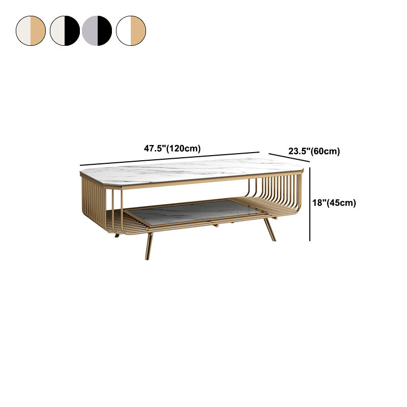 17.7" H Glam Rectangle Slate Coffee Table Iron 4 Legs Cocktail Table with Shelf Clearhalo 'Coffee & Accent Tables' 'Coffee Tables' 'coffee_tables' 'furn' 'furn_coffee_tables' 'Furniture' 'Living Room Furniture' 5803015