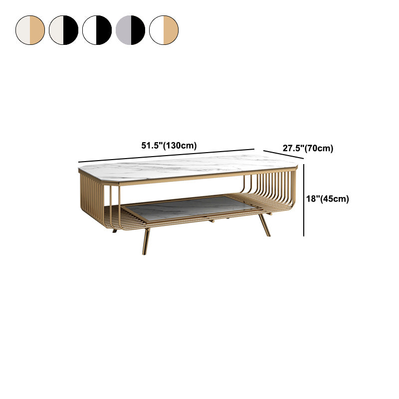 17.7" H Glam Rectangle Slate Coffee Table Iron 4 Legs Cocktail Table with Shelf Clearhalo 'Coffee & Accent Tables' 'Coffee Tables' 'coffee_tables' 'furn' 'furn_coffee_tables' 'Furniture' 'Living Room Furniture' 5803016