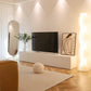 Nordischer weißer TV-Schrank, modernes, einfaches Wohnzimmer, minimalistischer Boden-TV-Schrank