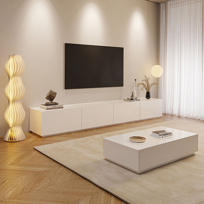 Nordischer weißer TV-Schrank, modernes, einfaches Wohnzimmer, minimalistischer Boden-TV-Schrank