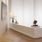 Nordischer weißer TV-Schrank, modernes, einfaches Wohnzimmer, minimalistischer Boden-TV-Schrank