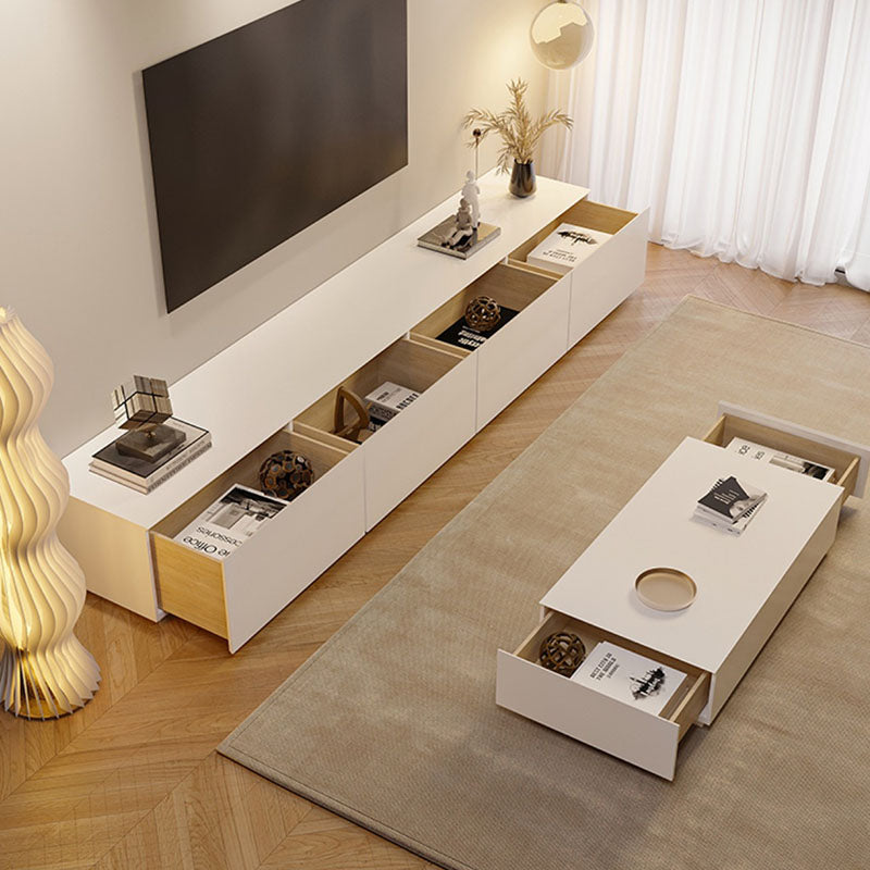 Nordischer weißer TV-Schrank, modernes, einfaches Wohnzimmer, minimalistischer Boden-TV-Schrank