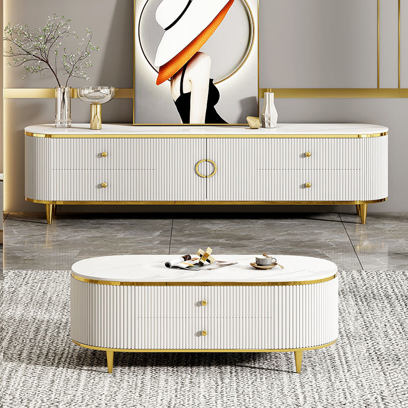 Contemporary White TV Stand Console 4-Drawer Enclosed Storage TV Media Stand Clearhalo 'furn' 'furn_tv_stands_entertainment_centers' 'Furniture' 'Living Room Furniture' 'TV Stands & Entertainment Centers' 'TV Stands & Media Storage Furniture' 'tv_stands_entertainment_centers' 5803233