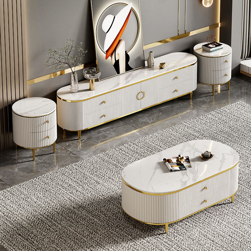 Contemporary White TV Stand Console 4-Drawer Enclosed Storage TV Media Stand Clearhalo 'furn' 'furn_tv_stands_entertainment_centers' 'Furniture' 'Living Room Furniture' 'TV Stands & Entertainment Centers' 'TV Stands & Media Storage Furniture' 'tv_stands_entertainment_centers' 5803234