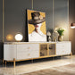 Contemporary White TV Stand Console 4-Drawer Enclosed Storage TV Media Stand Glass Door Clearhalo 'furn' 'furn_tv_stands_entertainment_centers' 'Furniture' 'Living Room Furniture' 'TV Stands & Entertainment Centers' 'TV Stands & Media Storage Furniture' 'tv_stands_entertainment_centers' 5803235