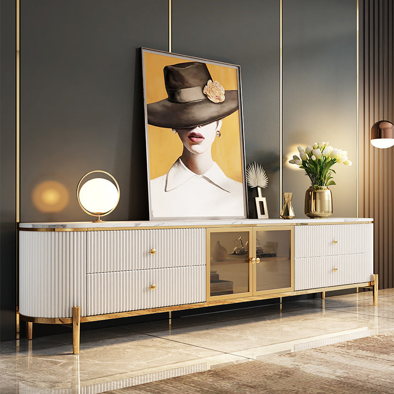 Contemporary White TV Stand Console 4-Drawer Enclosed Storage TV Media Stand Glass Door Clearhalo 'furn' 'furn_tv_stands_entertainment_centers' 'Furniture' 'Living Room Furniture' 'TV Stands & Entertainment Centers' 'TV Stands & Media Storage Furniture' 'tv_stands_entertainment_centers' 5803235