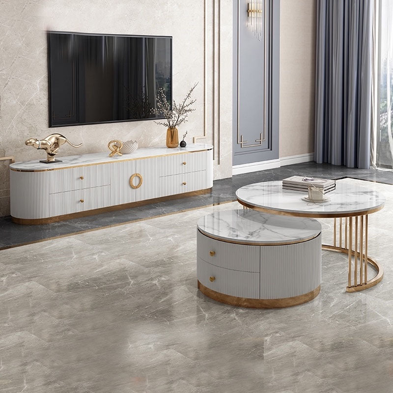 Contemporary White TV Stand Console 4-Drawer Enclosed Storage TV Media Stand Clearhalo 'furn' 'furn_tv_stands_entertainment_centers' 'Furniture' 'Living Room Furniture' 'TV Stands & Entertainment Centers' 'TV Stands & Media Storage Furniture' 'tv_stands_entertainment_centers' 5803240