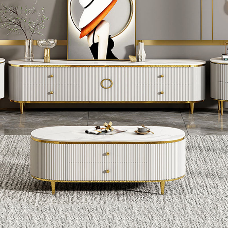 Contemporary White TV Stand Console 4-Drawer Enclosed Storage TV Media Stand Clearhalo 'furn' 'furn_tv_stands_entertainment_centers' 'Furniture' 'Living Room Furniture' 'TV Stands & Entertainment Centers' 'TV Stands & Media Storage Furniture' 'tv_stands_entertainment_centers' 5803241