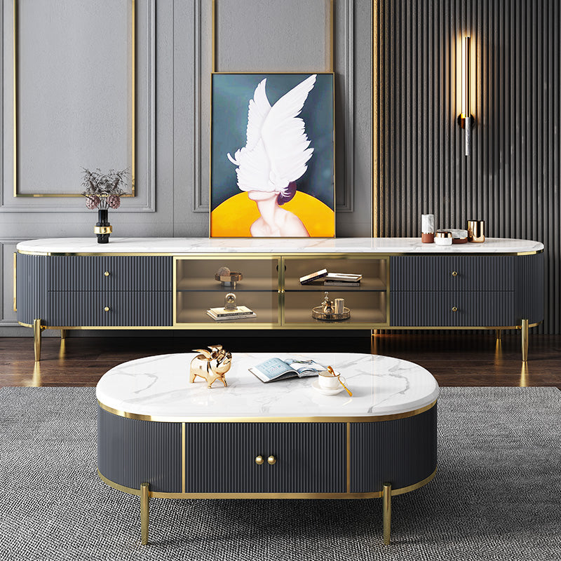 Console TV contemporanea con portaoggetti, supporto TV per console multimediale a 4 cassetti