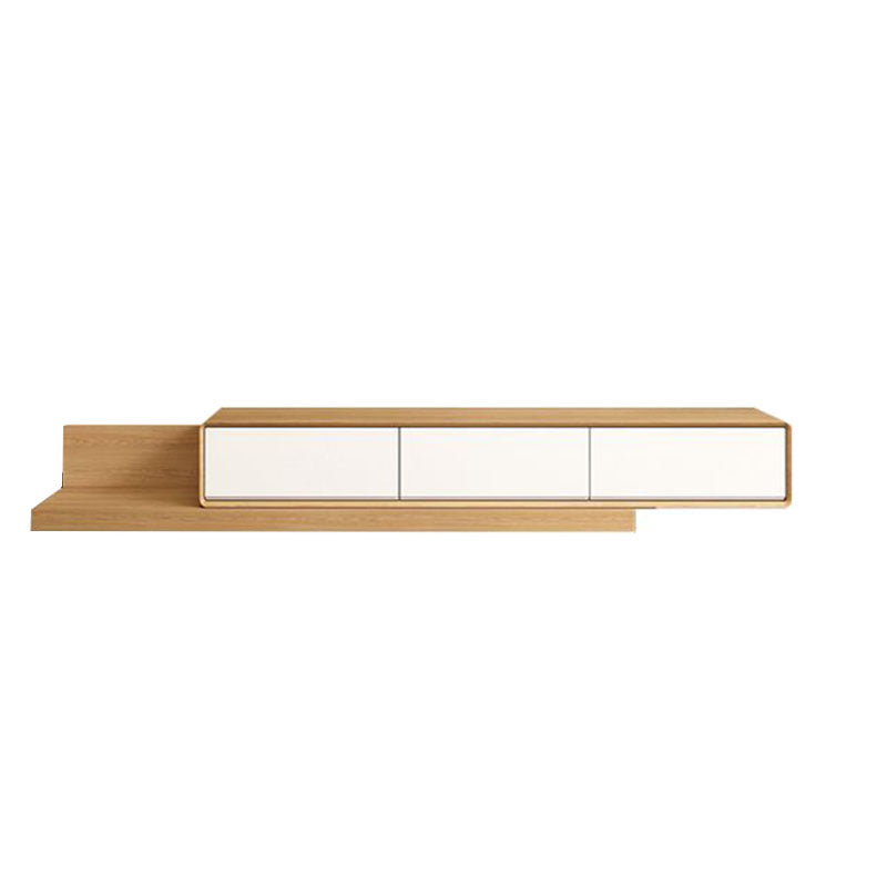 Contemporary Faux Wood TV Stand Console Enclosed Storage TV Stand 59"L x 16.5"W x 11"H Natural White Clearhalo 'furn' 'furn_tv_stands_entertainment_centers' 'Furniture' 'Living Room Furniture' 'TV Stands & Entertainment Centers' 'TV Stands & Media Storage Furniture' 'tv_stands_entertainment_centers' 5803270