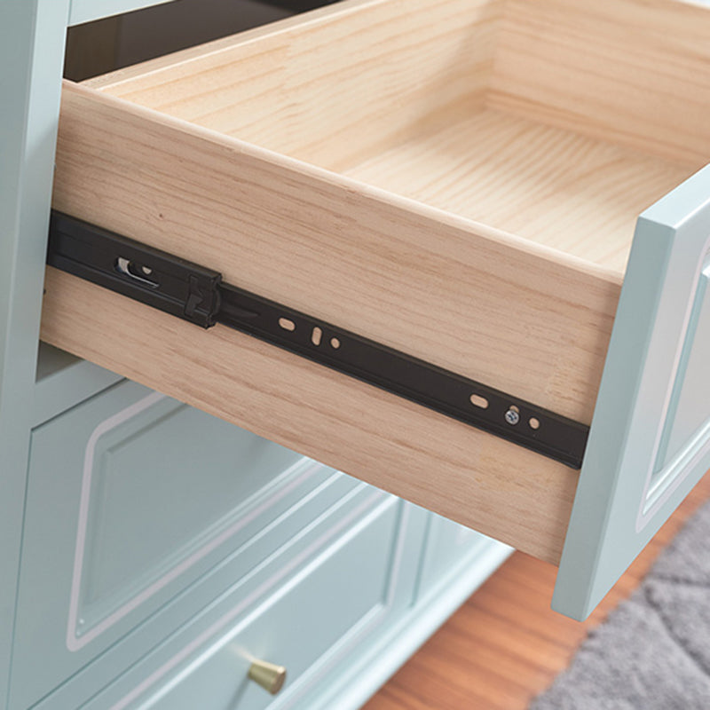 Cofre de acento de rectángulo de madera azul/ blanco contemporáneo con cajones