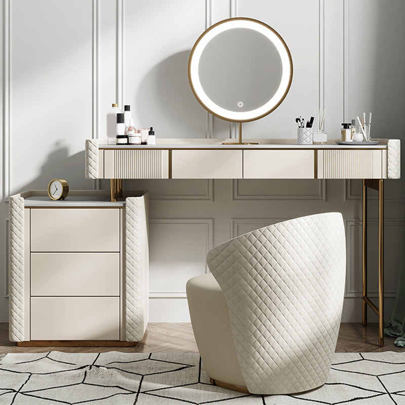 Slate Top Vanity Dressing Table Set Glam Solid Wood Makeup Vanity Set