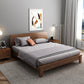 Mid-Century Modern Panel Bed with Brown Penal Headboard and Wooden Legs