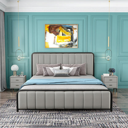 Iron Frame Standard Bed with Rectangular Panel Headboard and Metal Legs