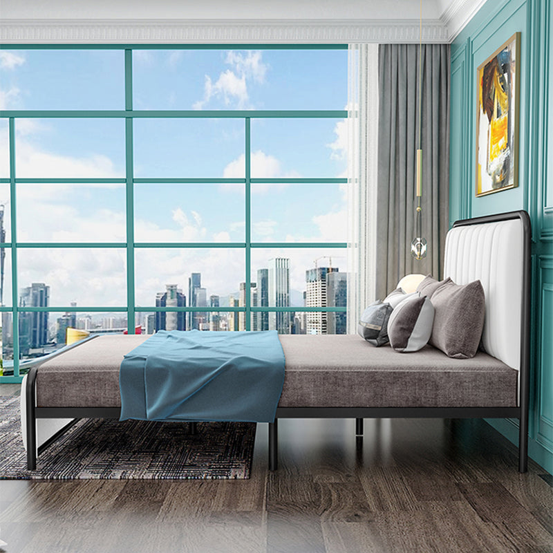 Iron Frame Standard Bed with Rectangular Panel Headboard and Metal Legs