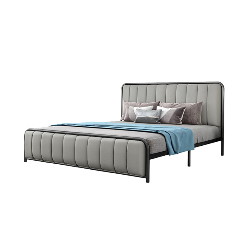 Iron Frame Standard Bed with Rectangular Panel Headboard and Metal Legs