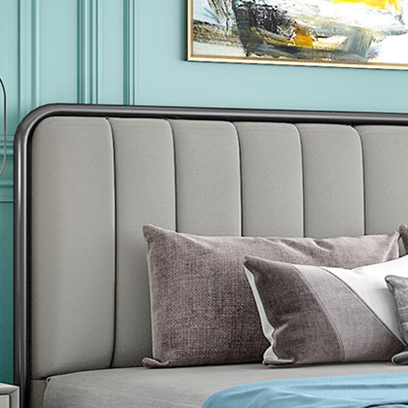 Iron Frame Standard Bed with Rectangular Panel Headboard and Metal Legs