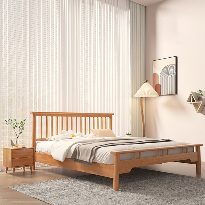 Scandinavian Wood Slat Standard Bed with Rectangular Headboard