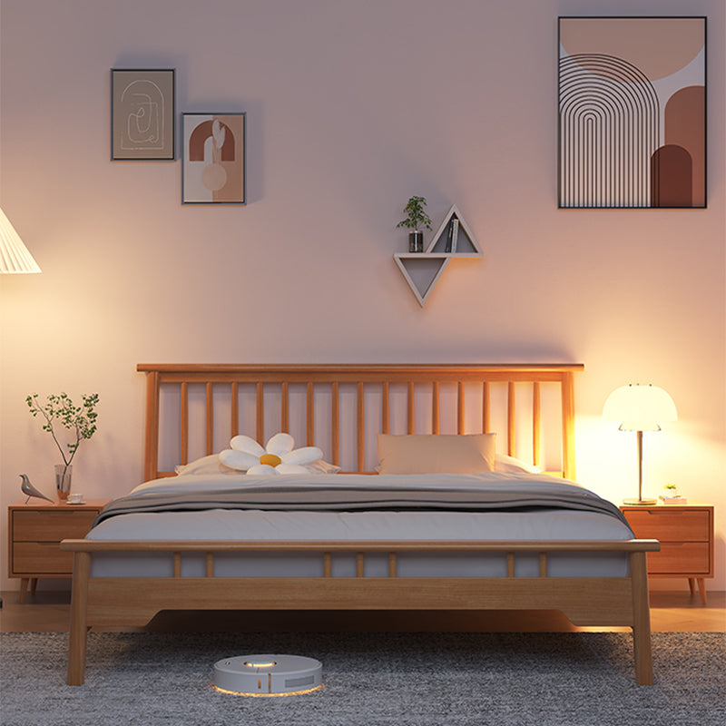 Scandinavian Wood Slat Standard Bed with Rectangular Headboard
