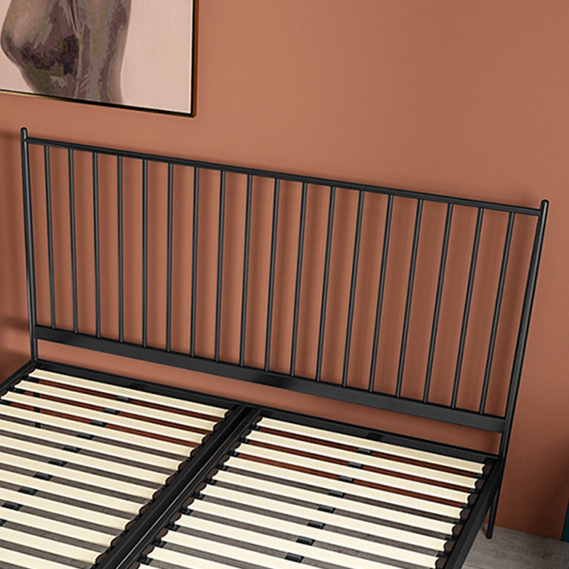 Contemporary Metal and Wood Slat Bed with Rectangular Headboard