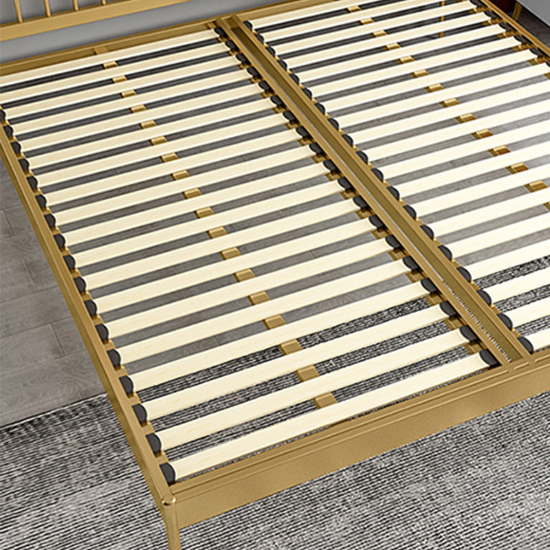 Contemporary Metal and Wood Slat Bed with Rectangular Headboard
