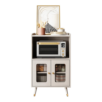 Credenza a scaffalatura regolabile in legno ingegnerizzato glam con top in pietra per soggiorno