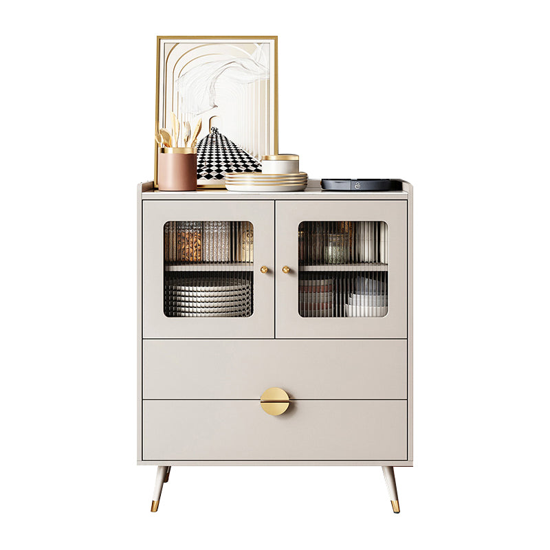 Credenza a scaffalatura regolabile in legno ingegnerizzato glam con top in pietra per soggiorno