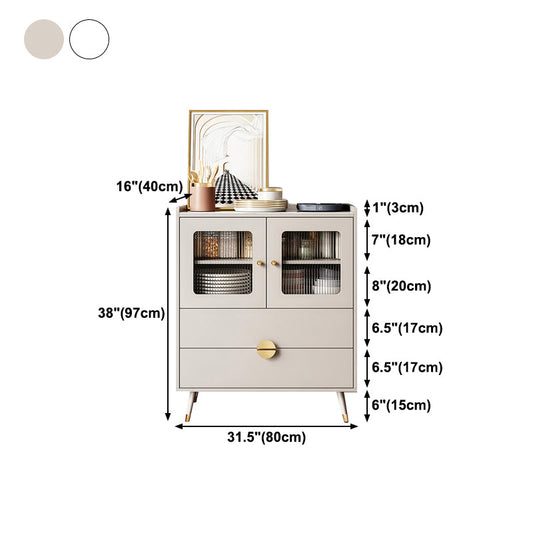 Credenza a scaffalatura regolabile in legno ingegnerizzato glam con top in pietra per soggiorno