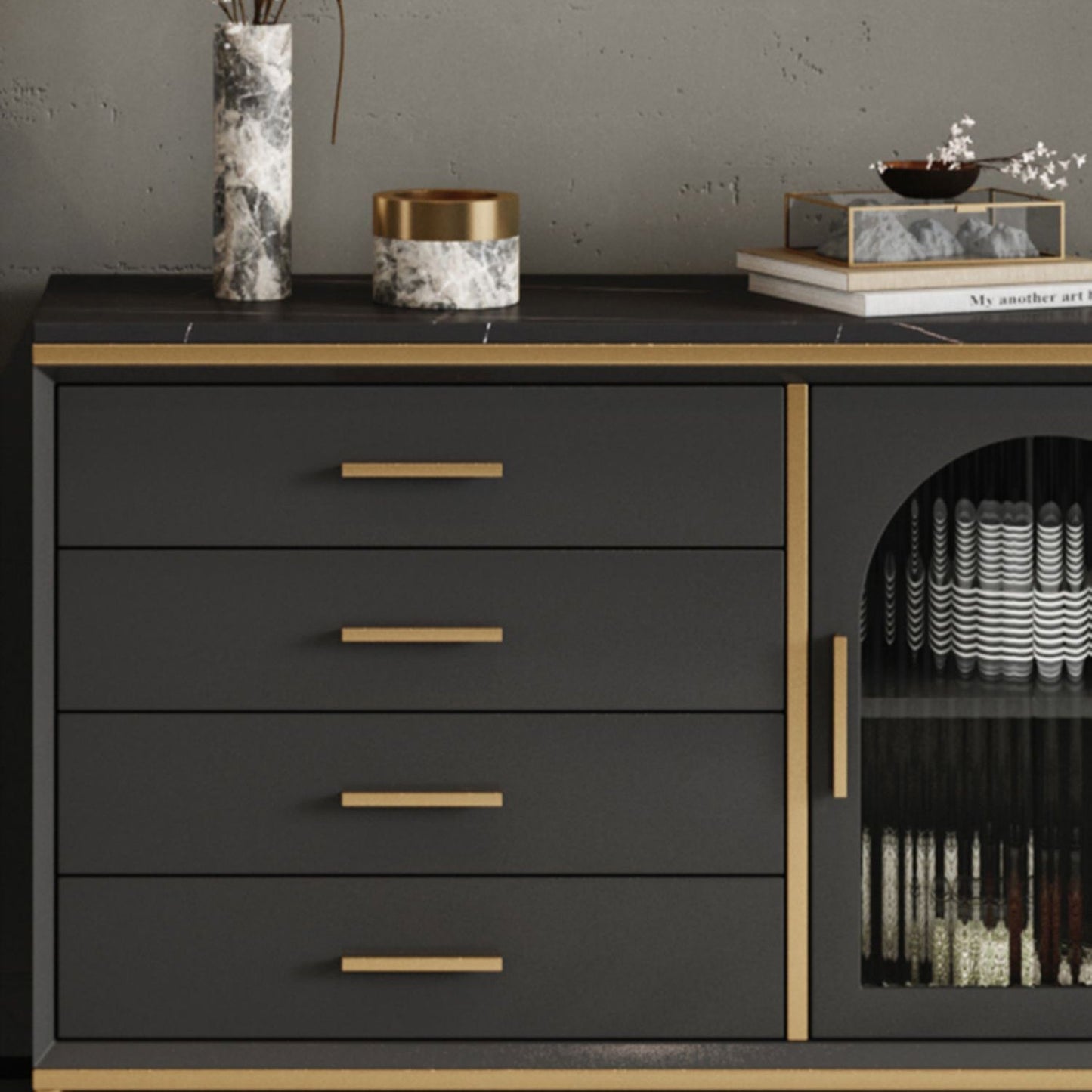 Armadio in stile glam Armadio artificiale telaio in legno e lateà cucina per porte in vetro per sala da pranzo