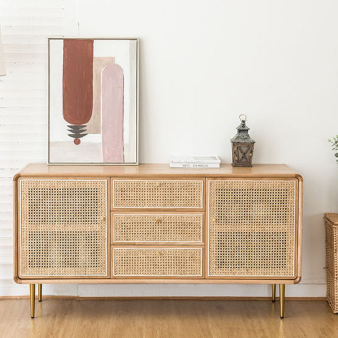 Nordic Simplicity Cupboard Pine Frame Kitchen Sideboard for Dining Room Clearhalo 'buffet_sideboard' 'Buffets & Sideboards' 'furn' 'furn_buffet_sideboard' 'Furniture' 'Kitchen & Dining Furniture' 5805952