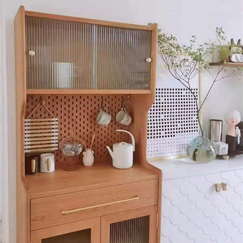 4 Doors 1 Drawer Sideboard Pine Wood Glam Style Cupboard for Dining Room