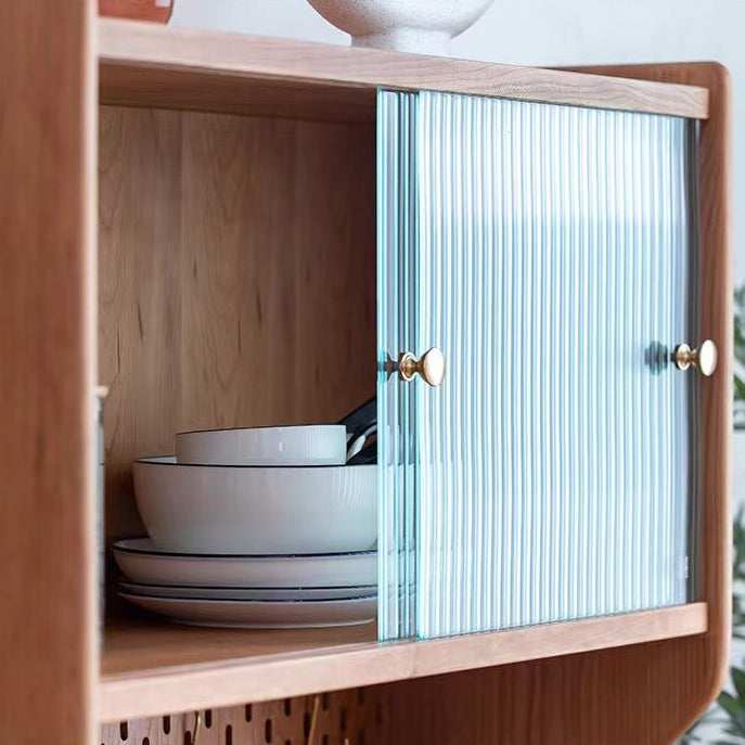 4 Doors 1 Drawer Sideboard Pine Wood Glam Style Cupboard for Dining Room