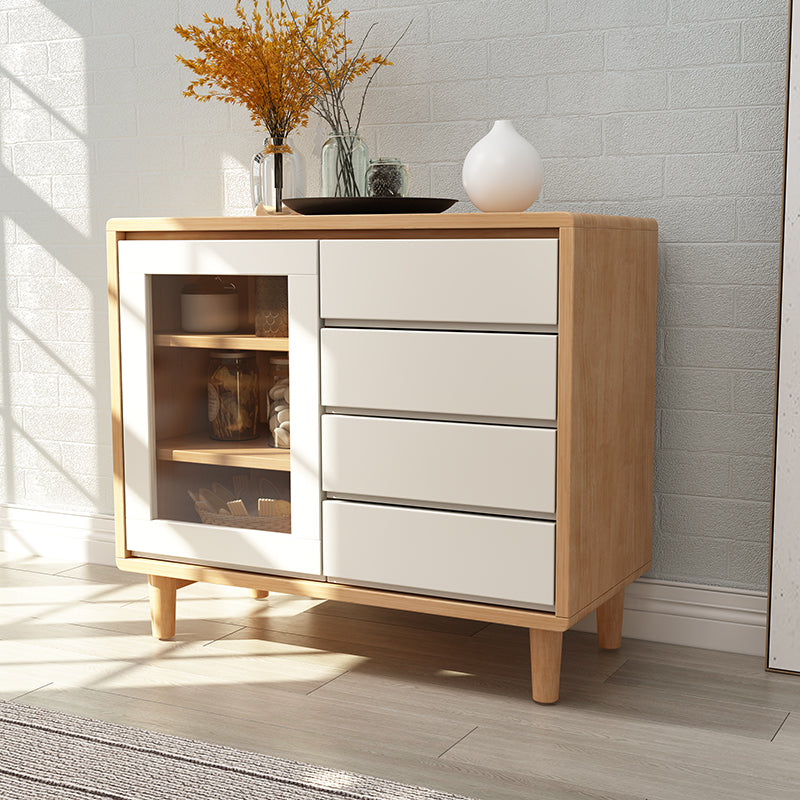 Gabinete aparador de comedor de madera de goma 35.5 "L credenza moderno con cajones y almacenamiento