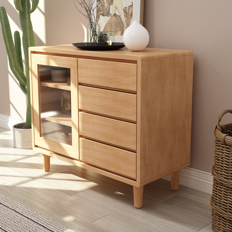 Gabinete aparador de comedor de madera de goma 35.5 "L credenza moderno con cajones y almacenamiento