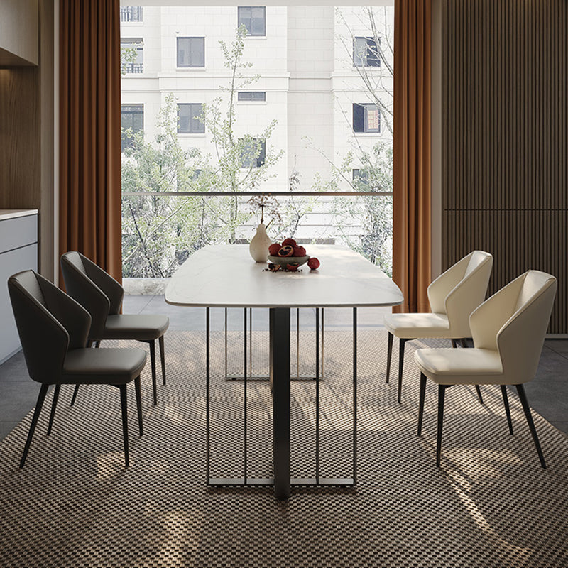 Dinner Table Stone Top Modern Double Pedestal Dining Table without Chair 70.9"L x 31.5"W x 29.5"H Without Chairs Clearhalo 'Dining Tables & Seating' 'Dining Tables' 'dining_table' 'furn' 'furn_dining_table' 'Furniture' 'Kitchen & Dining Furniture' 5806241