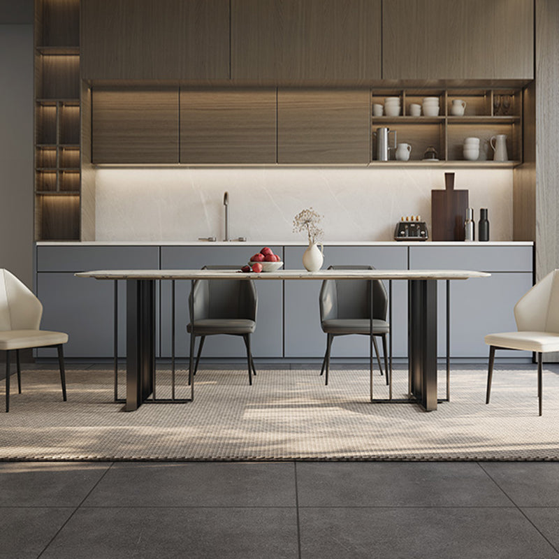 Dinner Table Stone Top Modern Double Pedestal Dining Table without Chair 63"L x 31.5"W x 29.5"H Without Chairs Clearhalo 'Dining Tables & Seating' 'Dining Tables' 'dining_table' 'furn' 'furn_dining_table' 'Furniture' 'Kitchen & Dining Furniture' 5806242