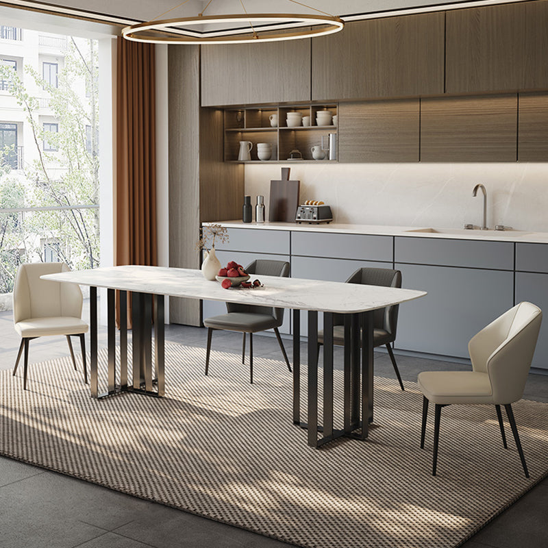 Dinner Table Stone Top Modern Double Pedestal Dining Table without Chair 78.7"L x 39.4"W x 29.5"H Without Chairs Clearhalo 'Dining Tables & Seating' 'Dining Tables' 'dining_table' 'furn' 'furn_dining_table' 'Furniture' 'Kitchen & Dining Furniture' 5806243