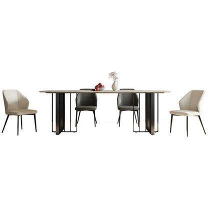Dinner Table Stone Top Modern Double Pedestal Dining Table without Chair Without Chairs Clearhalo 'Dining Tables & Seating' 'Dining Tables' 'dining_table' 'furn' 'furn_dining_table' 'Furniture' 'Kitchen & Dining Furniture' 5806245