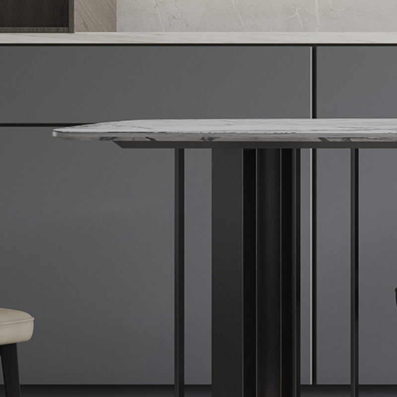 Dinner Table Stone Top Modern Double Pedestal Dining Table without Chair Clearhalo 'Dining Tables & Seating' 'Dining Tables' 'dining_table' 'furn' 'furn_dining_table' 'Furniture' 'Kitchen & Dining Furniture' 5806248