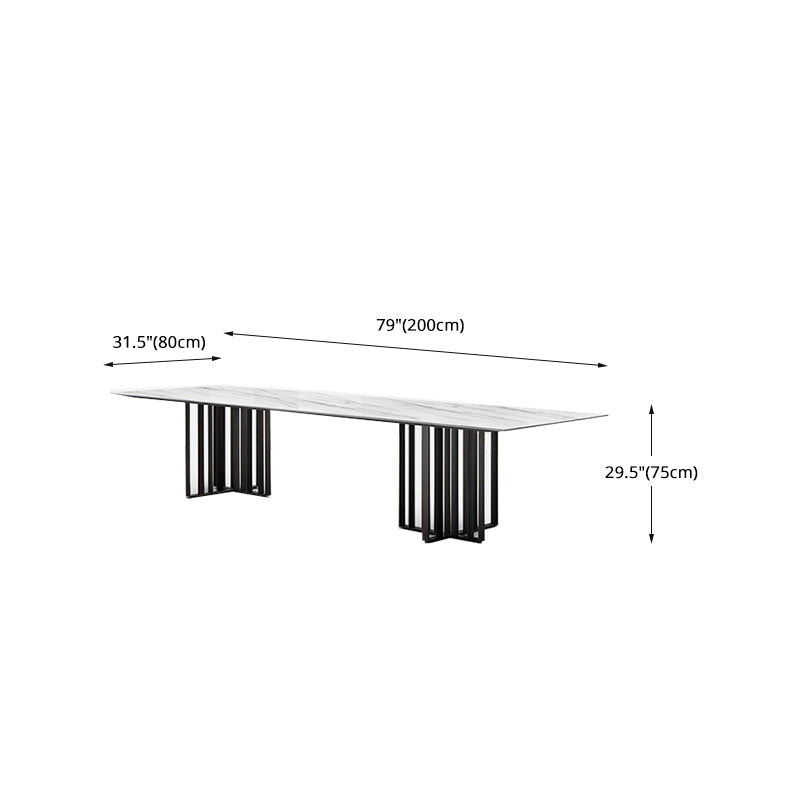 Dinner Table Stone Top Modern Double Pedestal Dining Table without Chair Clearhalo 'Dining Tables & Seating' 'Dining Tables' 'dining_table' 'furn' 'furn_dining_table' 'Furniture' 'Kitchen & Dining Furniture' 5806253