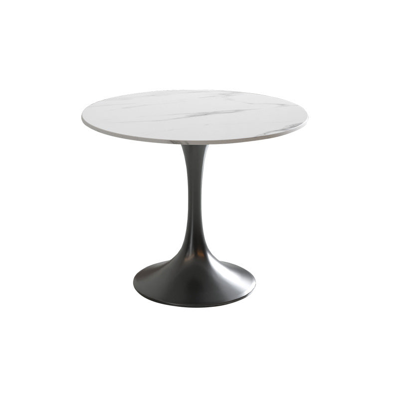 Metal Traditional Luxury Round Table White Sintered Stone Top Table with Tulip Base Black 31.5"L x 31.5"W x 29.5"H Without Chairs Clearhalo 'Dining Tables & Seating' 'Dining Tables' 'dining_table' 'furn' 'furn_dining_table' 'Furniture' 'Kitchen & Dining Furniture' 5806314