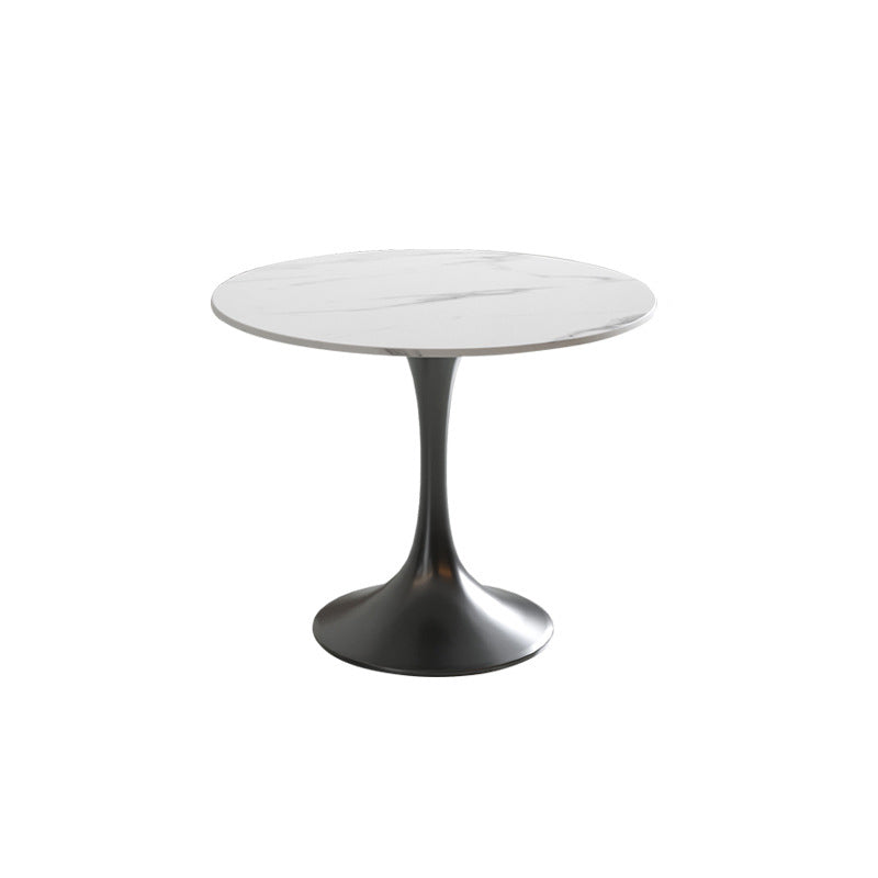 Metal Traditional Luxury Round Table White Sintered Stone Top Table with Tulip Base Black 23.6"L x 23.6"W x 29.5"H Without Chairs Clearhalo 'Dining Tables & Seating' 'Dining Tables' 'dining_table' 'furn' 'furn_dining_table' 'Furniture' 'Kitchen & Dining Furniture' 5806318