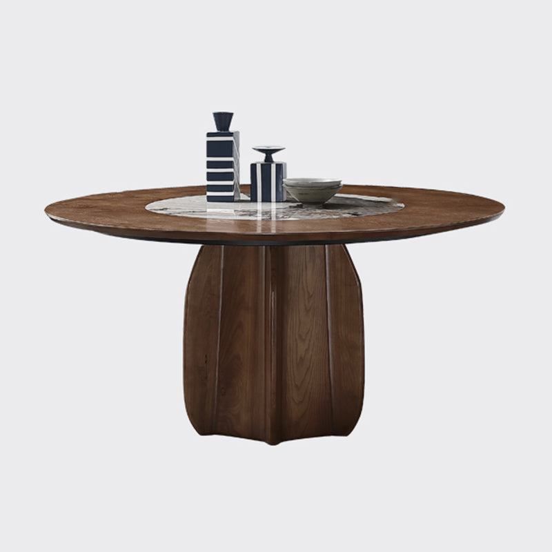 Ash Wood Round Dining Table Brown Convertible Pedestal Room Kitchen Table