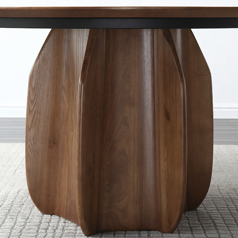 Ash Wood Round Dining Table Brown Convertible Pedestal Room Kitchen Table
