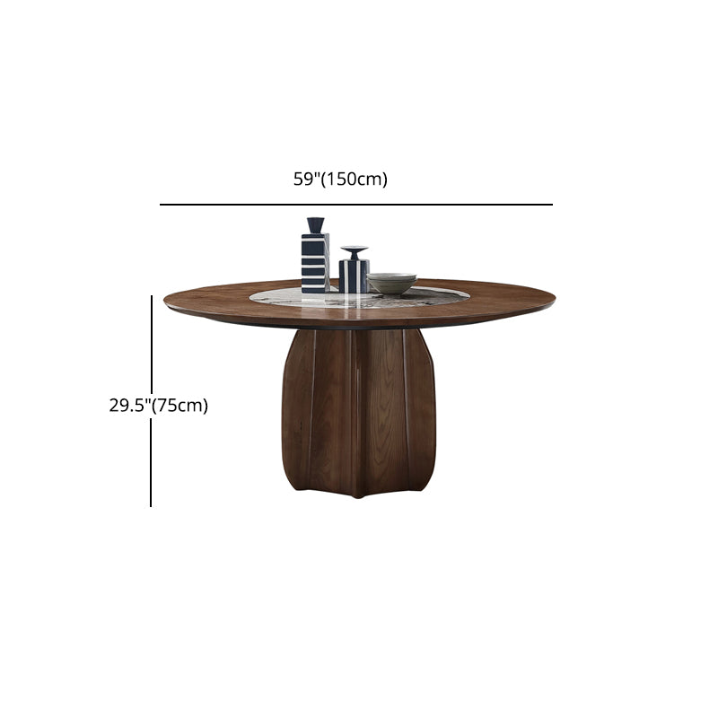 Ash Wood Round Dining Table Brown Convertible Pedestal Room Kitchen Table