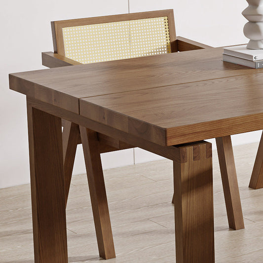 Brown Solid Wood Dining Table Modern Rectangular Furniture with Double Pedestal Base